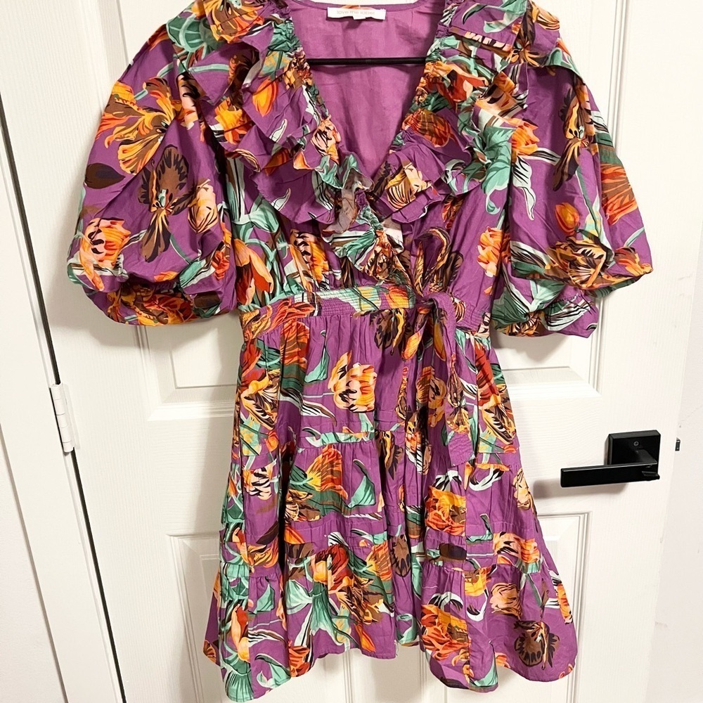 Love The Label Raspberry Floral Wrap Ruffle Mini dress - Picture 8 of 9